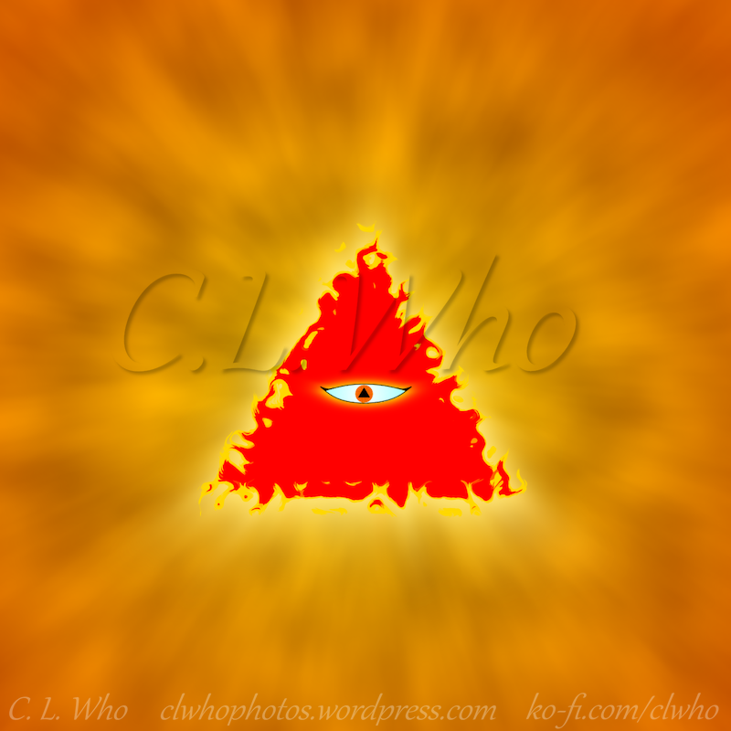 Frames around a burning triangle with an eye with a triangular pupil.